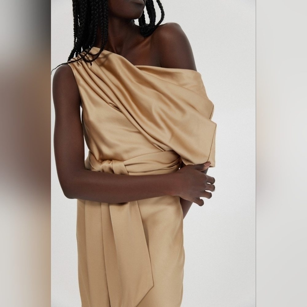 Significant Other Erika Tan Satin Dress - Picture 2 of 10